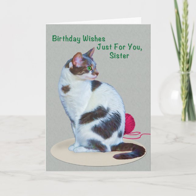 Birthday, Sister, Green-eyed Cat Card (Front)