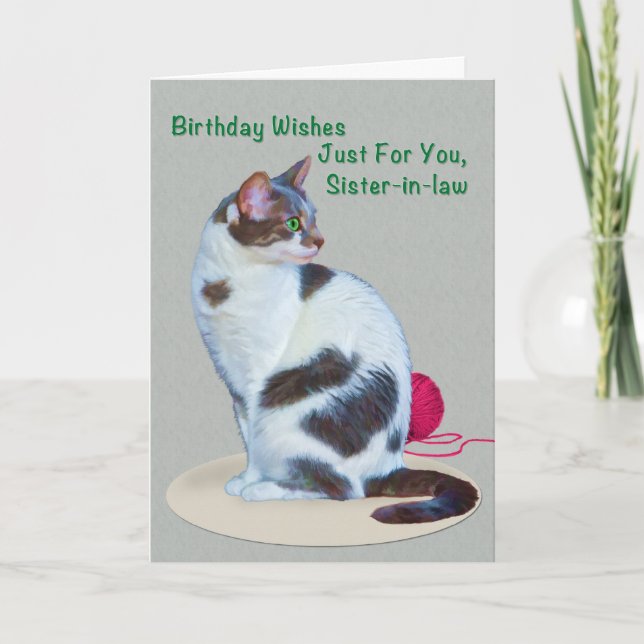 Birthday, Sister-in-law, Green-Eyed Cat Card (Front)