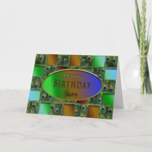 BIRTHDAY - SISTER - PEACOCK FEATHERS CARD