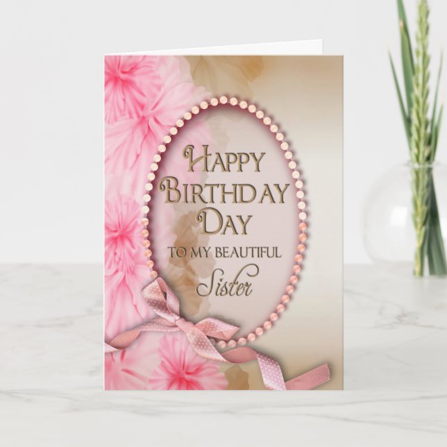 Birthday - SISTER - Pink and Feminine Card (Front)