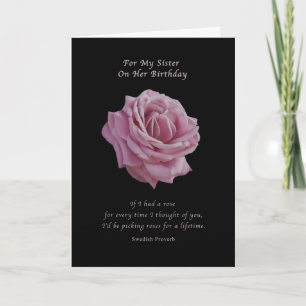 Birthday, Sister, Pink Rose on Black Card
