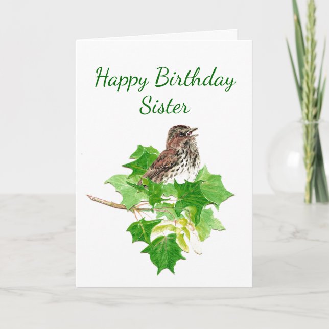 Birthday Sister  Song Sparrow Bird Card (Front)