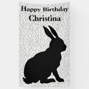 Birthday Sitting Rabbit Black Silhouette Dots Banner