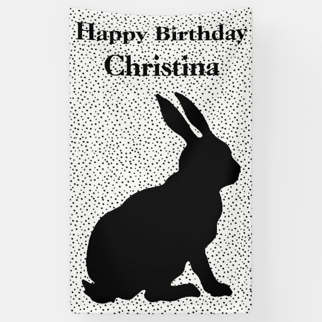 Birthday Sitting Rabbit  Black Silhouette Dots Banner (Vertical)
