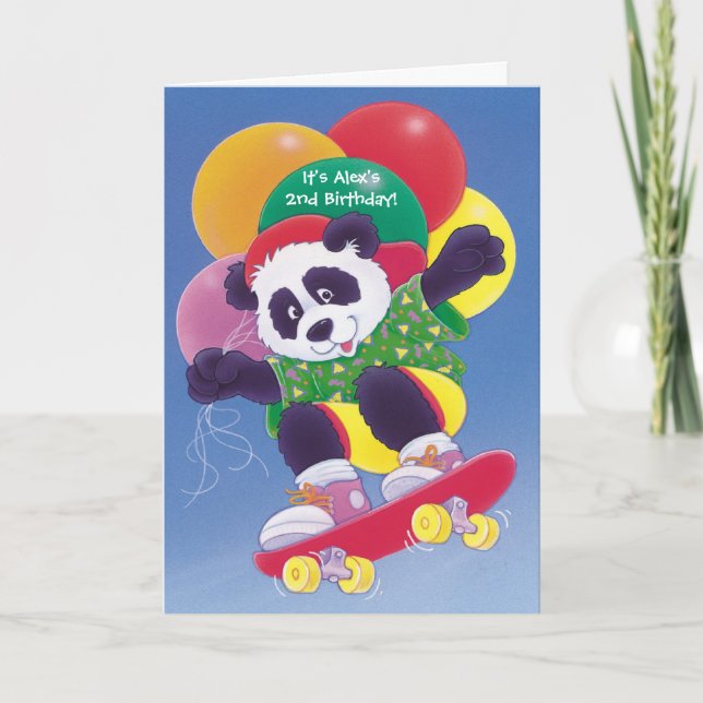Birthday skateboard panda customisable invitations (Front)