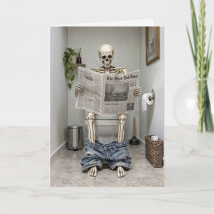 Birthday Skeleton Reading a Newspaper on a Toilet Card