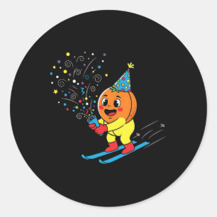 Birthday Skiing Orange Party Confetti On Slopes Classic Round Sticker