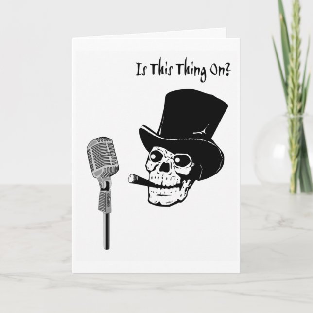 Birthday Skull in Top Hat with Microphone Card (Front)