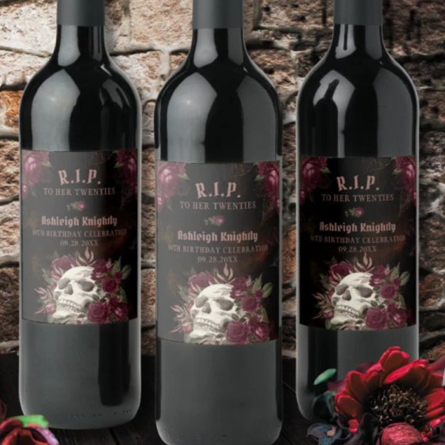 Birthday Skull Roses RIP Decade Wine Label (Creator Uploaded)