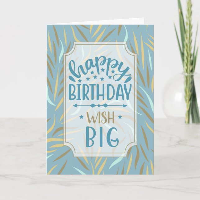 Birthday Sky Blue Botanical with Brown Tones Card (Front)