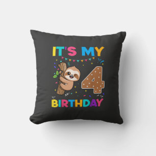 Birthday Sloth 4 years old 4th Birthday Sloth Love Cushion