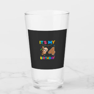 Birthday Sloth 4 years old 4th Birthday Sloth Love Glass
