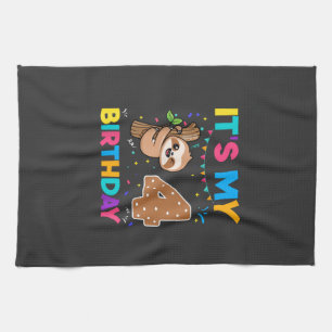 Birthday Sloth 4 years old 4th Birthday Sloth Love Tea Towel