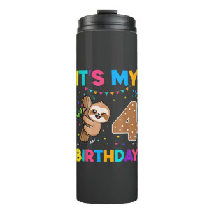Birthday Sloth 4 years old 4th Birthday Sloth Love Thermal Tumbler