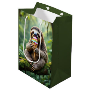 Birthday Sloth With a Rainbow Ice Cream Cone Medium Gift Bag