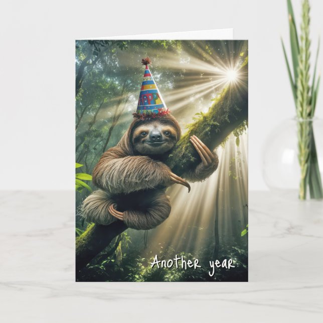 Birthday Sloth With Party Hat Card (Front)