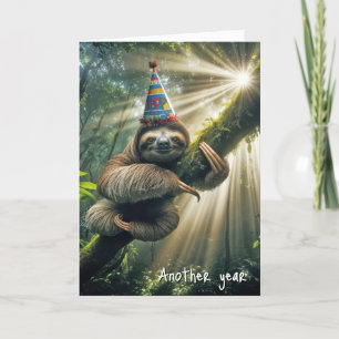 Birthday Sloth With Party Hat Card