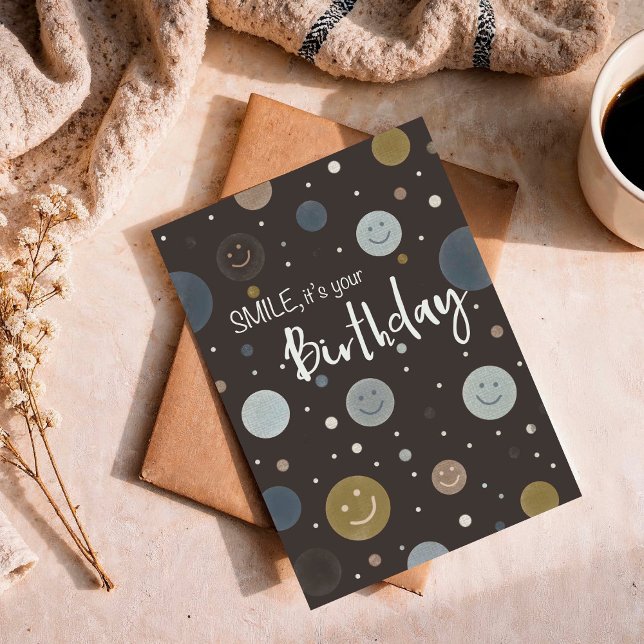 Birthday Smile Brown Modern Dots with Smiley Card (Creator Uploaded)