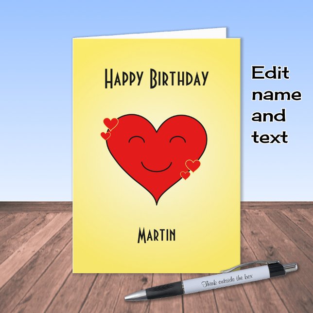 Birthday smiling heart custom text card (Creator Uploaded)