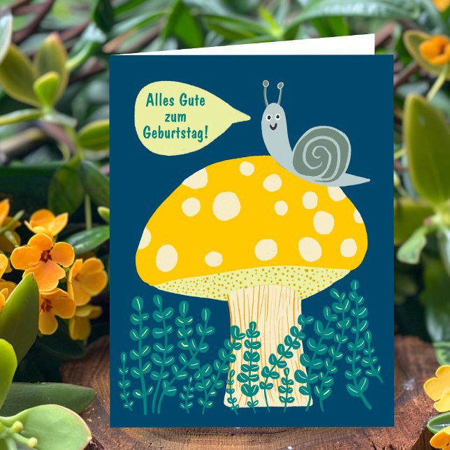 Birthday snail on magical mushrooms card (Geburtstag Schnecke auf Magischen Pilz Niedlich Karte Alles Gute zum Geburtstag
)