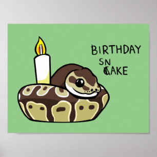 Birthday Snake Cute Ball Python Drawing Poster