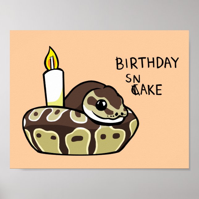 Birthday Snake Cute Ball Python Drawing Poster (Front)