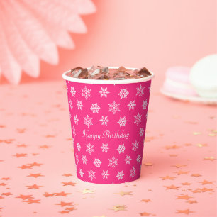 Birthday Snowflakes on Pink Paper Cups