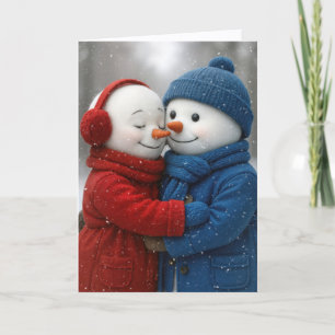 Birthday Snowman Couple in Snowflakes Card