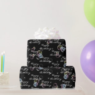 Birthday Soap Bubbles On Black Wrapping Paper