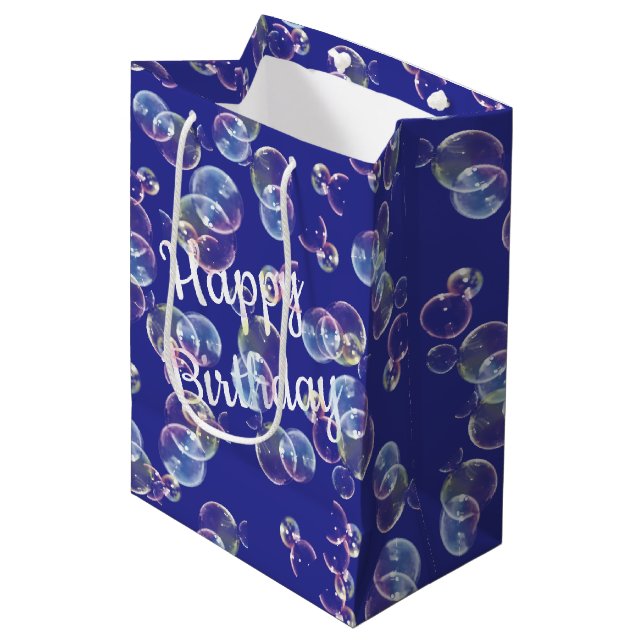 Birthday Soap Bubbles On Blue Medium Gift Bag (Front Angled)