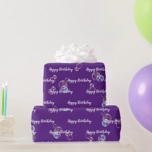 Birthday Soap Bubbles On Purple Wrapping Paper