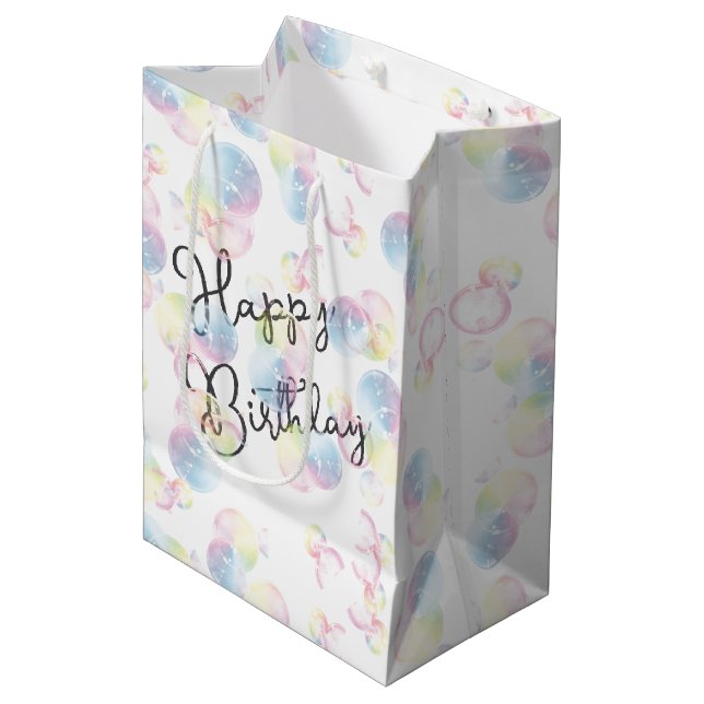 Birthday Soap Bubbles On White Medium Gift Bag (Front Angled)