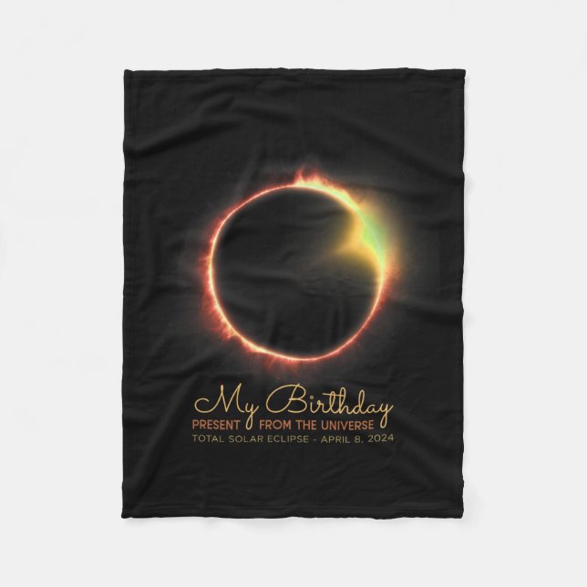 Birthday Solar Eclipse 2024 April 8 Total Eclipse  Fleece Blanket (Front)
