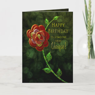 Birthday - Someone Very Unique - Patchwork Rose Card