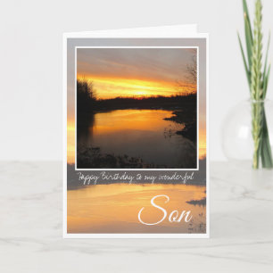 Birthday Son, Dark Orange Sunrise Reflection. Card