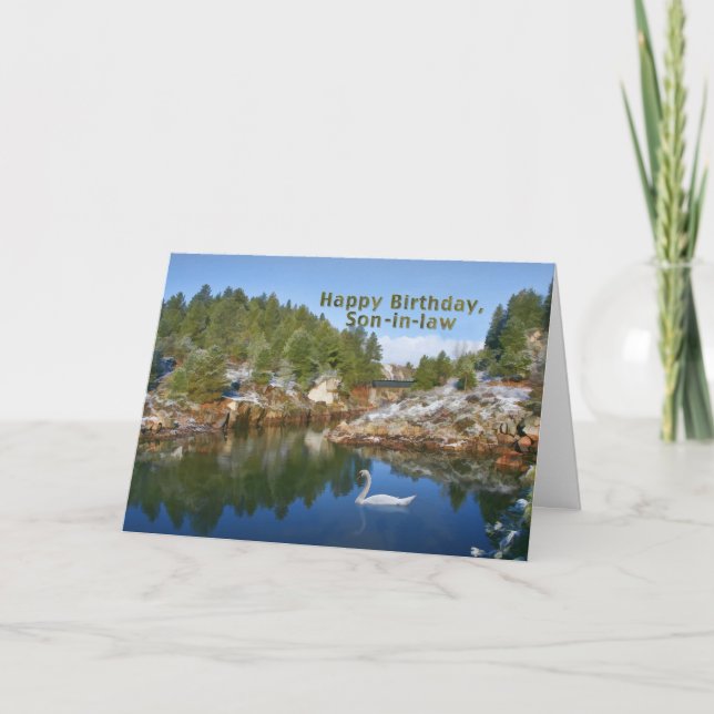 Birthday, Son-in-law, Mountain Lake, Swan, Card (Front)