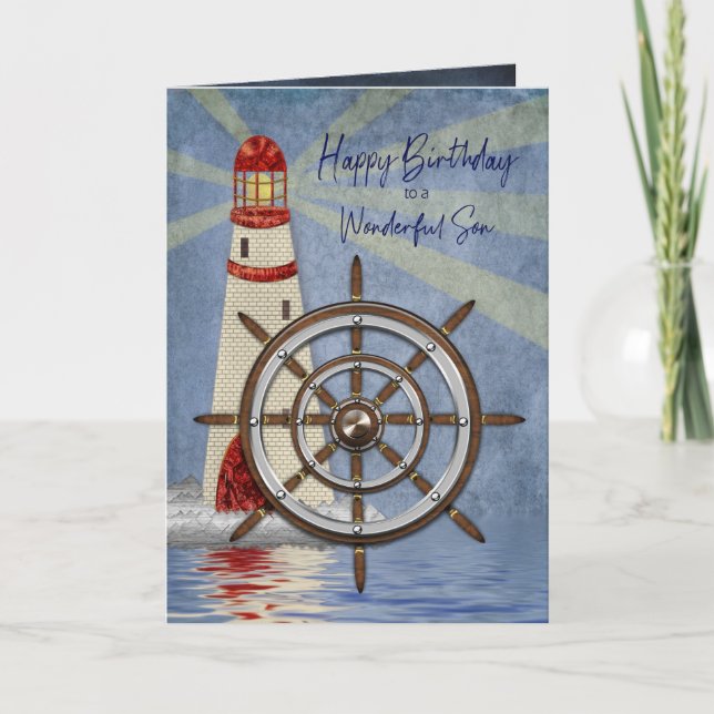 Birthday, Son, Ship's Wheel, Helm Card (Front)