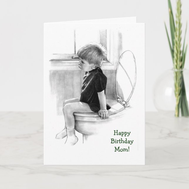 Birthday: Son to Mum: Boy on Potty, Pencil Realism Card (Front)