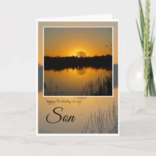 Birthday Son, Tree Silhouetted Behind Sunrise, Card (Front)