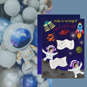 Birthday Space Astronaut Cartoon Glossy Poster
