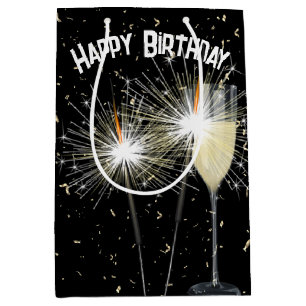 Birthday Sparkler and Confetti With Wine  Medium Gift Bag