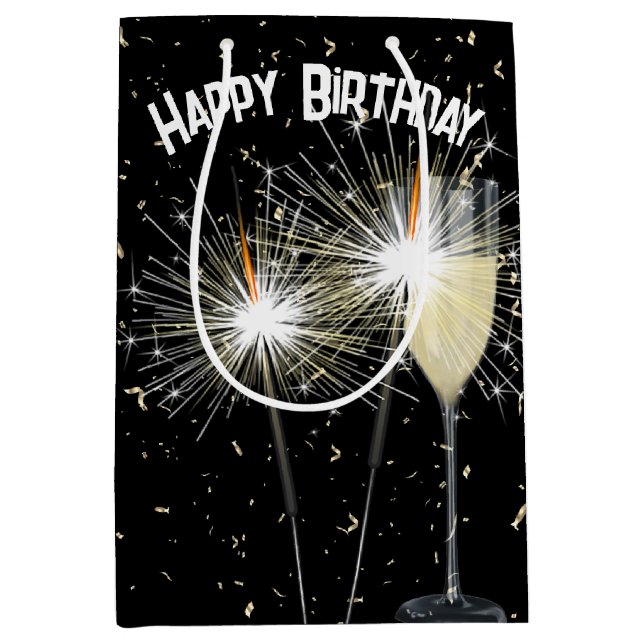 Birthday Sparkler and Confetti With Wine  Medium Gift Bag (Front)