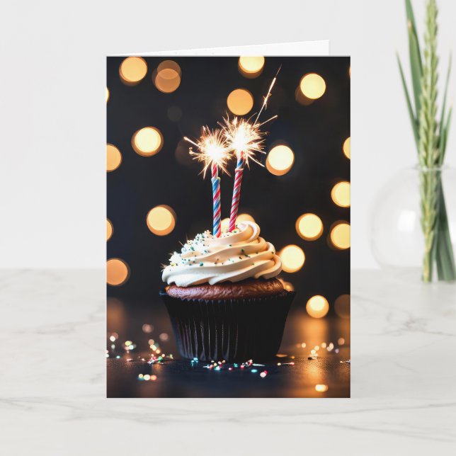 Birthday Sparklers In a Chocolate Cupcake Card (Front)