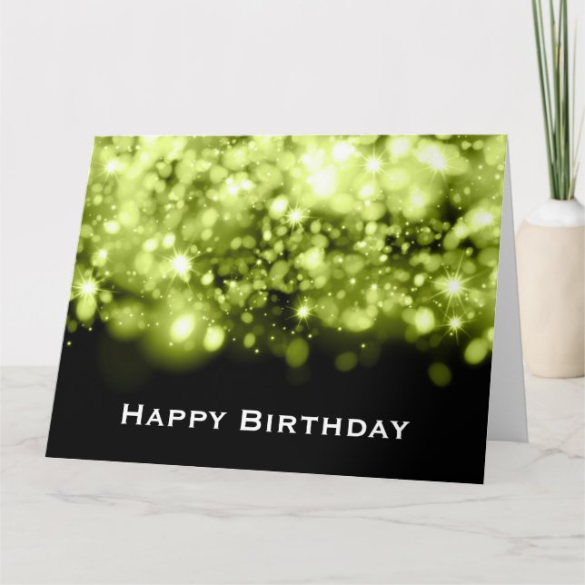 Birthday Sparkling Lights Lime Green Card (Front)