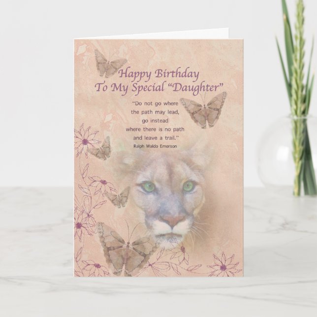 Birthday, Special Daughter, Cougar and Butterflies Card (Front)