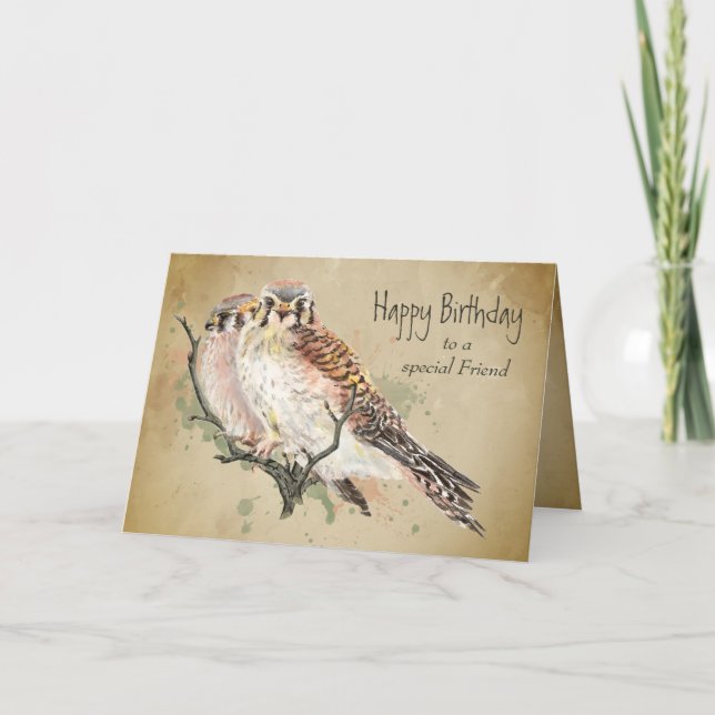 Birthday Special Friend Kestrel Falcon  Bird Card (Front)