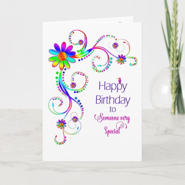Birthday,Special Lady Abstract Floral-Vivid Card (Front)