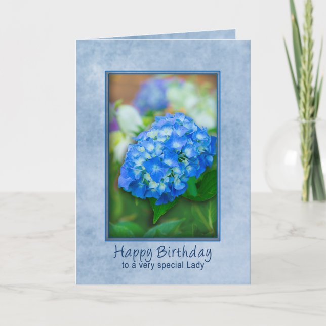 Birthday, Special Lady,  Blue Hydrangea in 3D Card (Front)