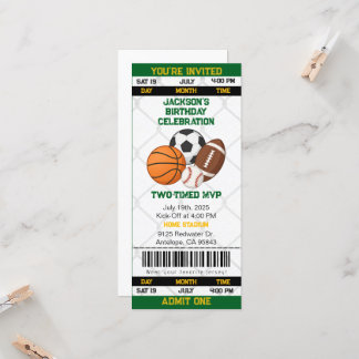 Birthday Sports Theme Ticket Stub Invitation
