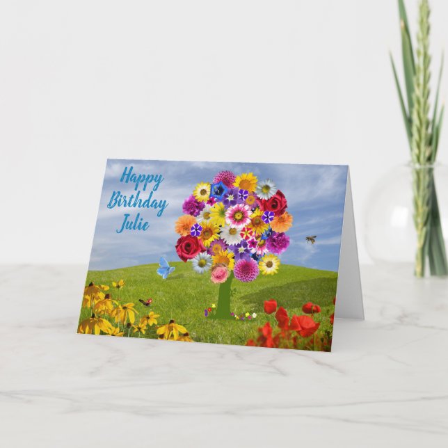 Birthday Spring Summer Flowers Cute Card (Front)